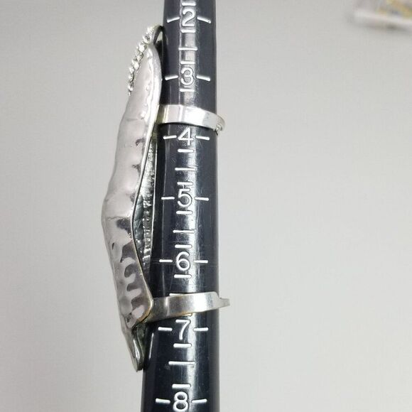 Vintage Finger Shape Ring, Silver Tone Rhinestone Nail adjustable Size Bands - Picture 3 of 7